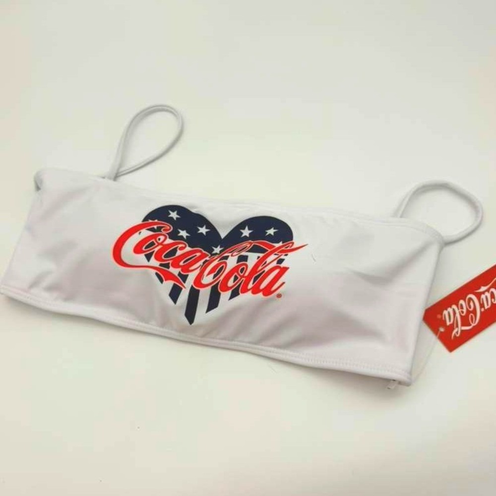 Coca-Cola‎ American Flag Bikini Top Patriotic Stars Stripes Swimsuit NWT Size L